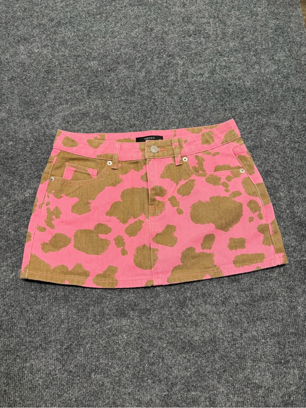 Forever 21 Pink and Brown Patterned Corduroy Mini Skirt